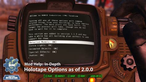 Sim Settlements: Holotape Options (as of 2.0.0) .